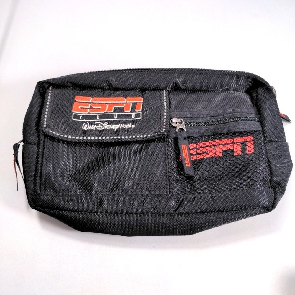 VTG ESPN Club Walt Disney World Fanny Pack Waist Bag Black Red Y2K Travel Sport